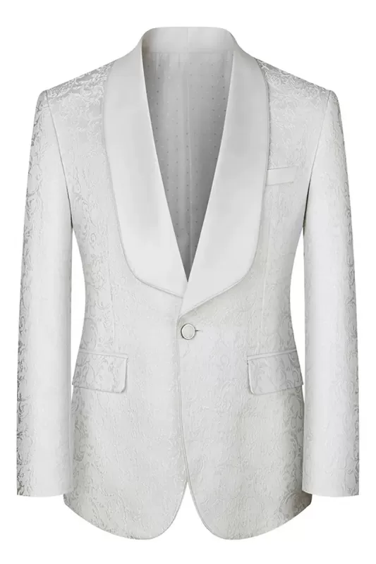 Shawl Lapel Three Pieces Jacquard White Prom Suits