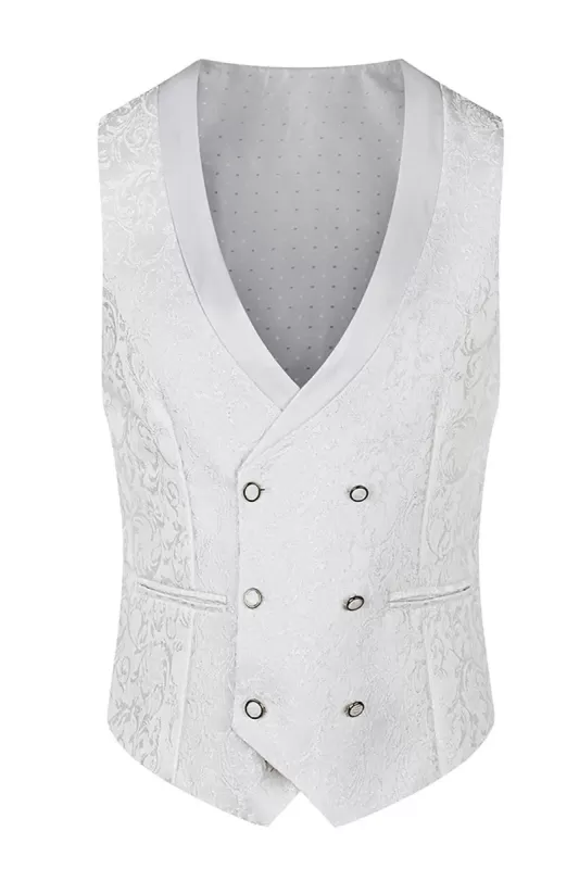 Shawl Lapel Three Pieces Jacquard White Prom Suits