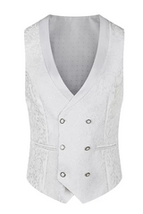 Shawl Lapel Three Pieces Jacquard White Prom Suits