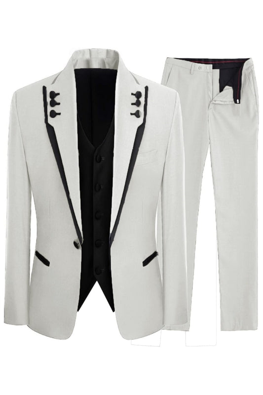 White Shawl Lapel Three Pieces Men Suits For Prom