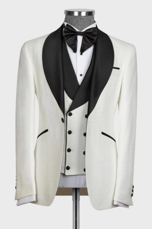 White Shawl Lapel Three Pieces Wedding Men Suits