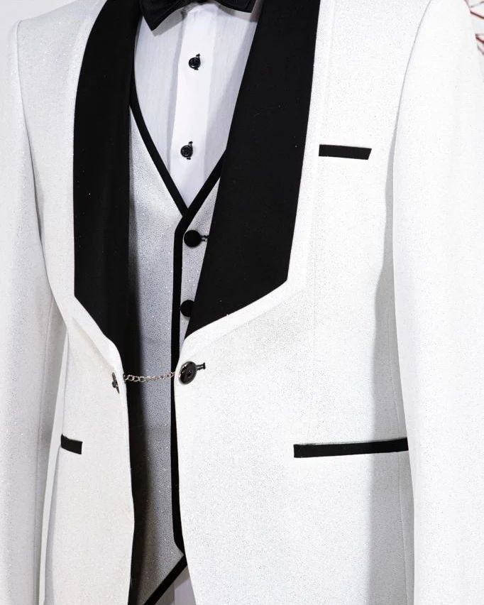 Shawl Lapel Three Pieces White Wedding Suits