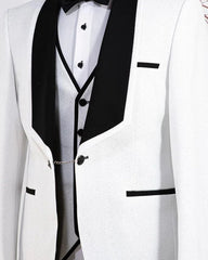Shawl Lapel Three Pieces White Wedding Suits