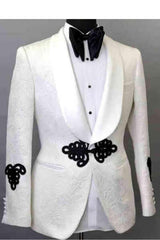 Shawl Lapel Two Pieces Jacquard White Wedding Suits
