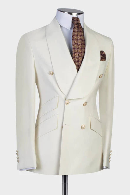 Shawl Lapel Two Pieces White Wedding Suits For Men