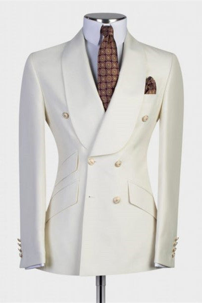 Shawl Lapel Two Pieces White Wedding Suits For Men