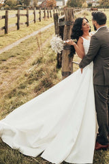 White Sleeveless Wedding Dress Mermaid Long With Slit-27dress