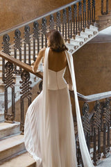 White Strapless Sleeveless Long Prom Dress With Pleated Ruffles