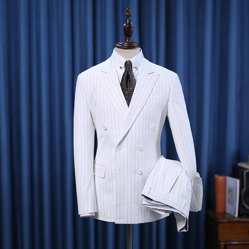 White Striped Double Breasted Formal Business Suit