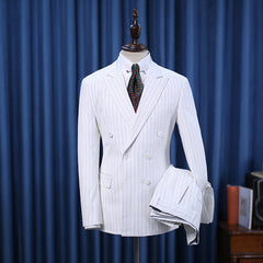 White Striped Double Breasted Formal Business Suit