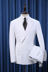 White Striped Double Breasted Formal Business Suit