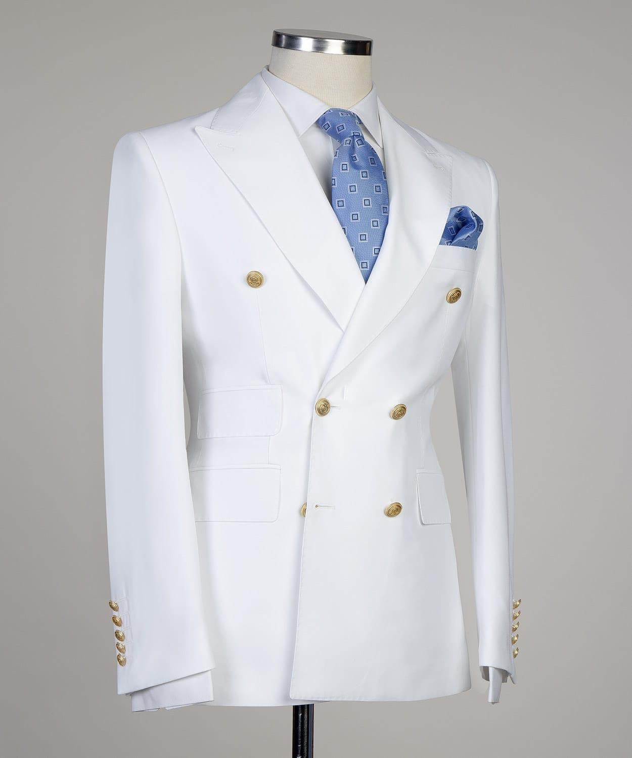 Two Pieces Double Breasted Close Fitting Bespoke Men White Prom Suits