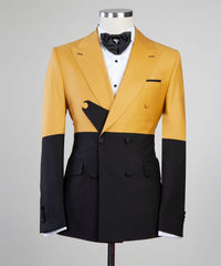 And Two Pieces Close Fitting Yellow Black Prom Suits
