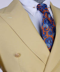 Double Breasted Peaked Lapel Men Yellow Prom Suits
