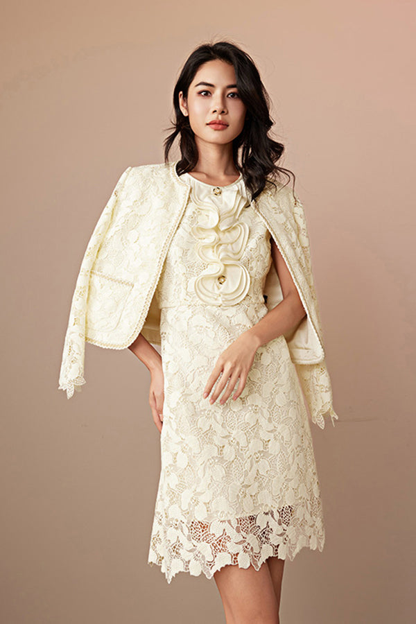 27Dress Yellow Elegant Sleeveless Short Lace Dresses