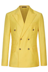 Peaked Lapel Double Breasted Close Fitting Yellow Prom Suits