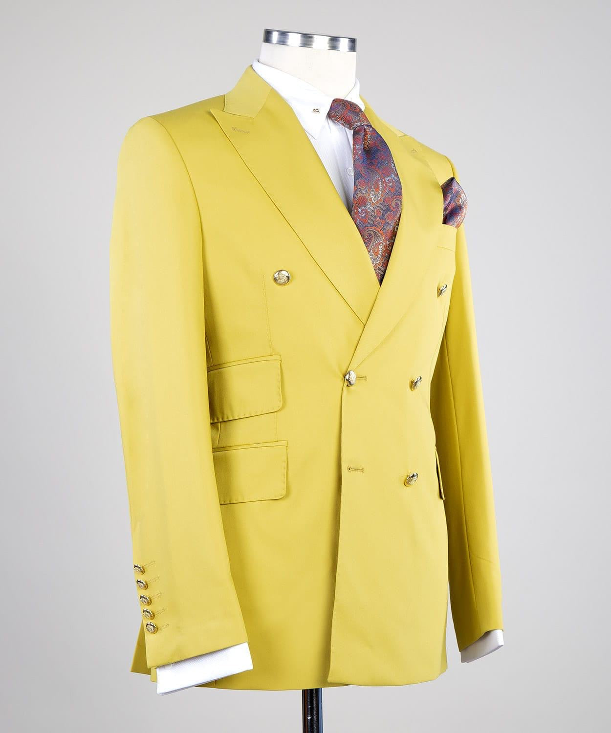 Peaked Lapel Double Breasted Two Pieces Men Yellow Prom Suits