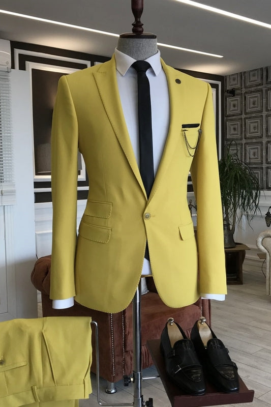 Peaked Lapel Two Pieces Stylish Yellow Prom Suits
