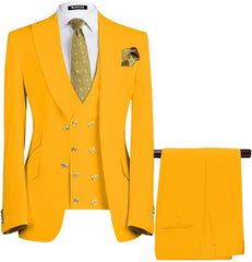Three Pieces Peaked Lapel Men Yellow Prom Suits