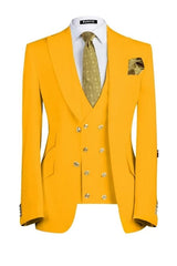Three Pieces Peaked Lapel Men Yellow Prom Suits