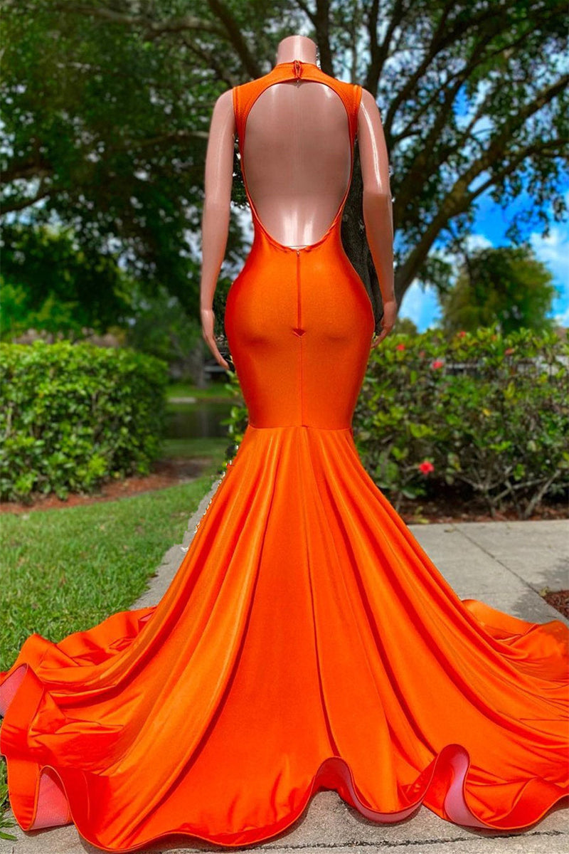 Gorgeous Orange Long Mermaid Tassel V-neck Prom Dress with Sleeves